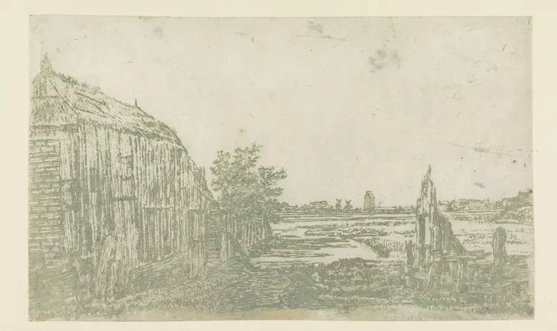 Luminous waterway scene with sunlight by Jan Ruyscher, etching