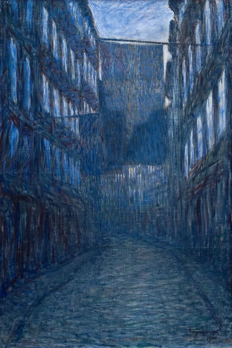Österlånggatan by Eugène Jansson, oil on canvas depicting a quiet city street at dusk.