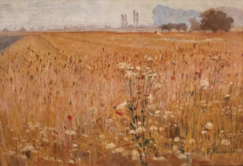 Post-Impressionism landscape by Eliseu Visconti, depicting a golden field of wheat.