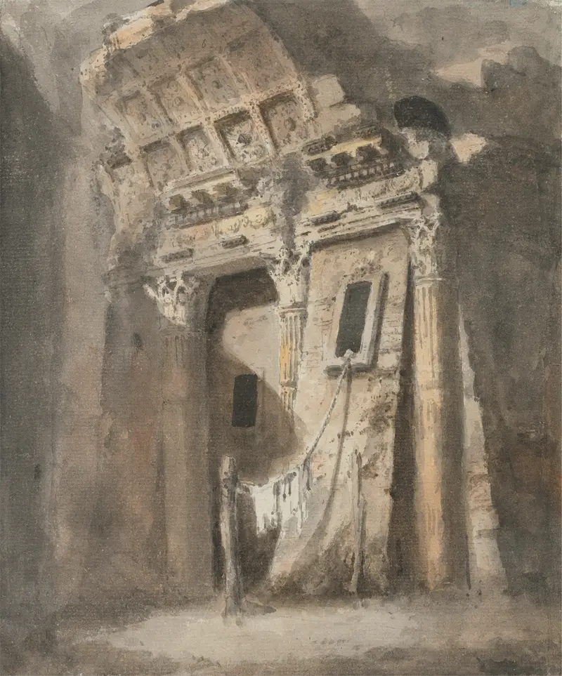 Ruined archway with washing, watercolor on paper by Heneage Finch