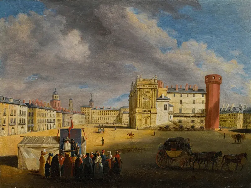 Oil painting by Giuseppe Canella depicting the sunlit piazetta.