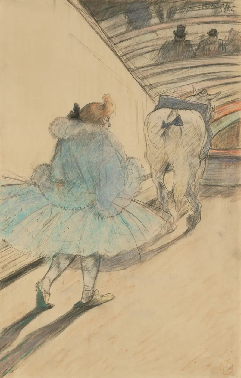 Henri de Toulouse-Lautrec's 'Au cirque; Entrèe en piste' captures the vibrant atmosphere of the circus.