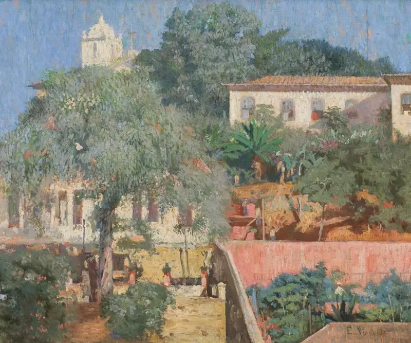 Post-Impressionism landscape by Eliseu Visconti, featuring lush foliage and vibrant elegance