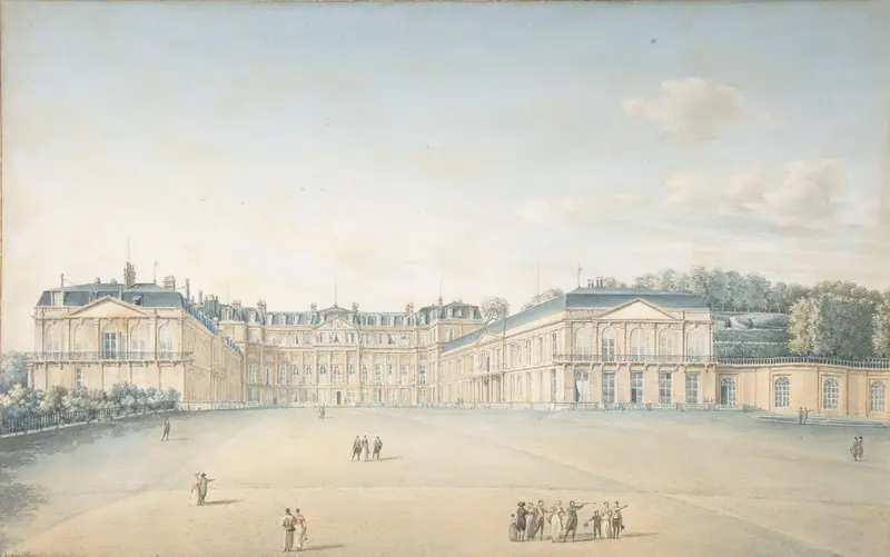 Courtyard of the Chateau de Saint-Cloud, watercolor on paper by Victor-Jean Nicolle