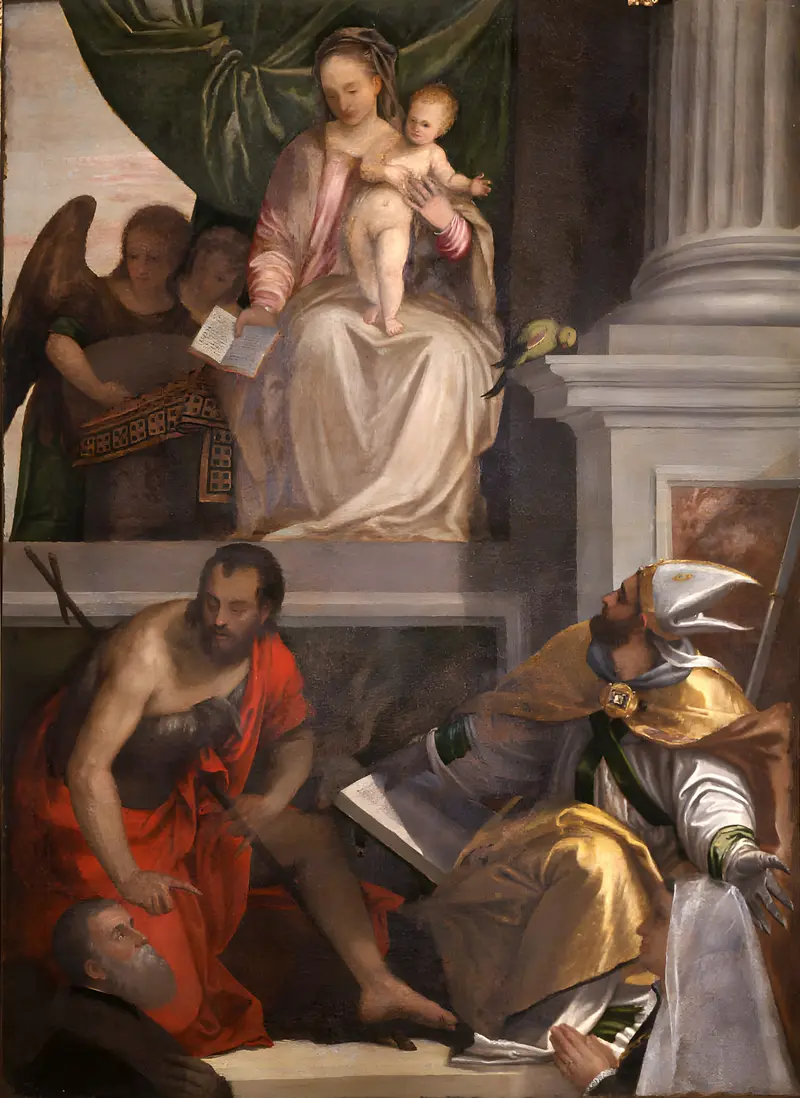 A depiction of the Madonna holding the infant Christ, enveloped in golden light.