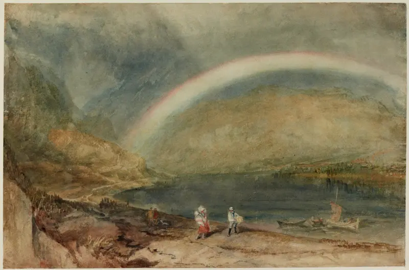 Landscape with a rainbow and swirling clouds, oil painting by Joseph Mallord William Turner