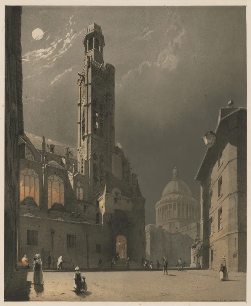 Watercolour by Thomas Shotter Boys depicting St Etienne du Mont and the Panthéon in Paris