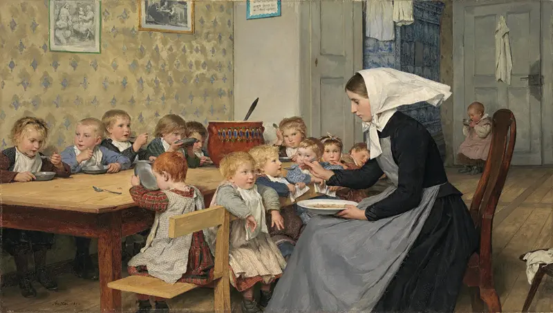 A depiction of children in a nativity scene by Albert Anker.