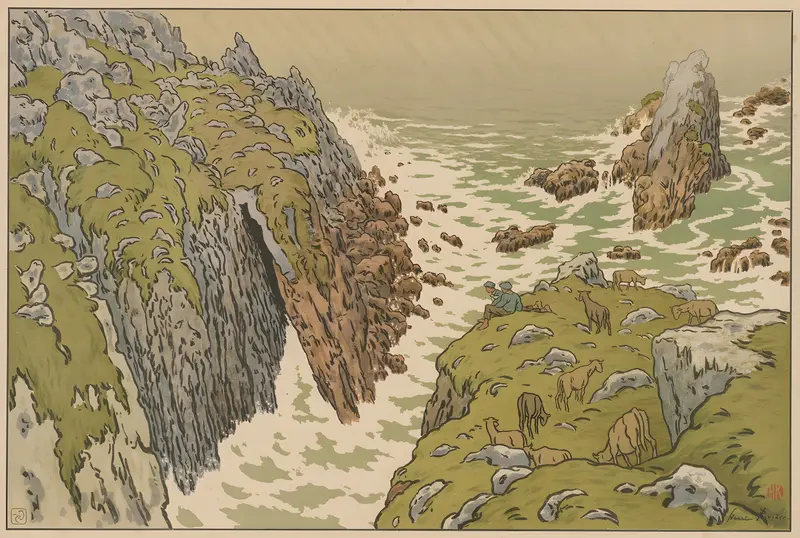 Henri Rivière's 'Aspects of Nature; The Cliff' captures a dramatic coastal landscape.