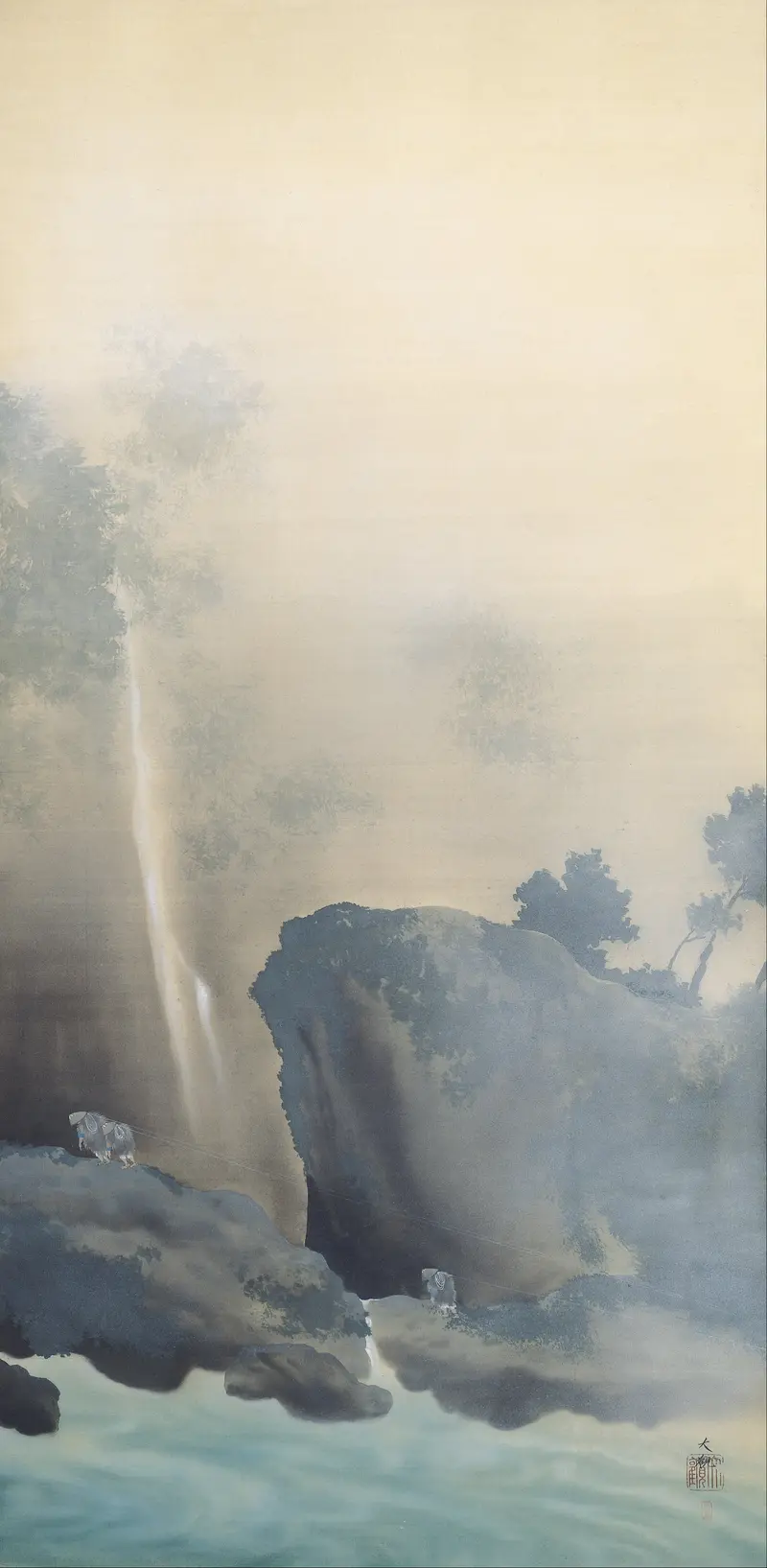 Marine scene with a weathered boat on waves, ink on silk by Yokoyama Taikan