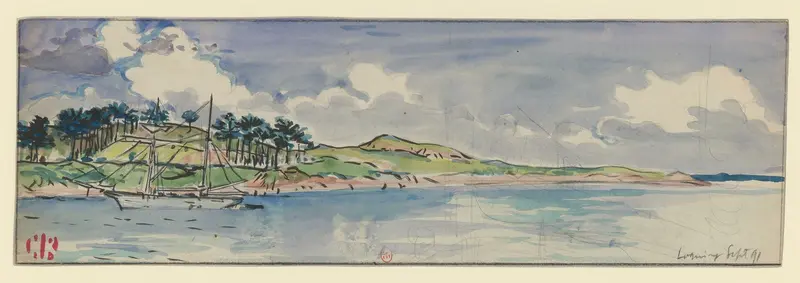 Loguivy by Henri Rivière, watercolor on paper depicting tumultuous waves and a marine landscape.