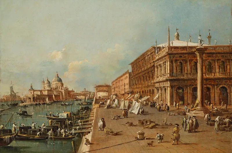 Rococo landscape of Venice; The Molo with the Libreria by Francesco Guardi