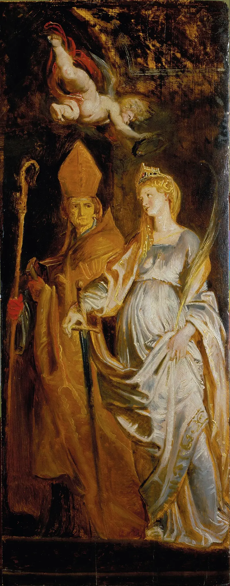 Saints Catherine of Alexandria and Eligius by Peter Paul Rubens, showcasing dramatic Baroque style.
