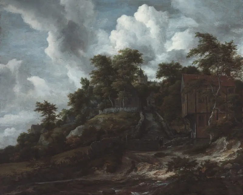 Wooded hillside with a view of Bentheim Castle by Jacob van Ruisdael, oil painting