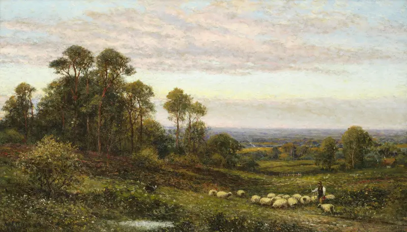 Shepherd and his flock, oil on canvas by Alfred Augustus Glendening
