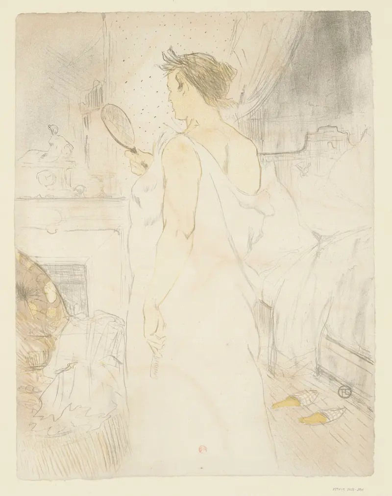A striking portrait of a woman holding ice, showcasing Toulouse-Lautrec's unique style.
