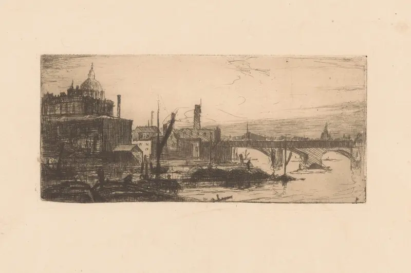 Landscape of the Thames river with a bridge, oil painting by Willem Adrianus Grondhout
