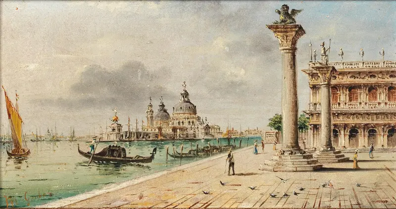Venice landscape with Santa Maria della Salute, oil on canvas by Marco Grubas