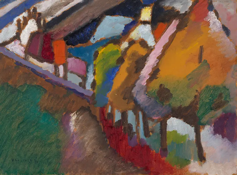Landscape with a castle and church, oil painting by Wassily Kandinsky