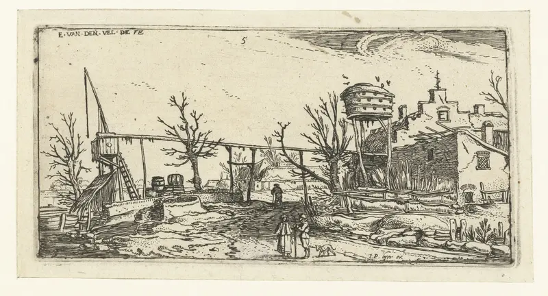 Landschap met een brouwerij by Esaias van de Velde, etching depicting a brewery in a landscape