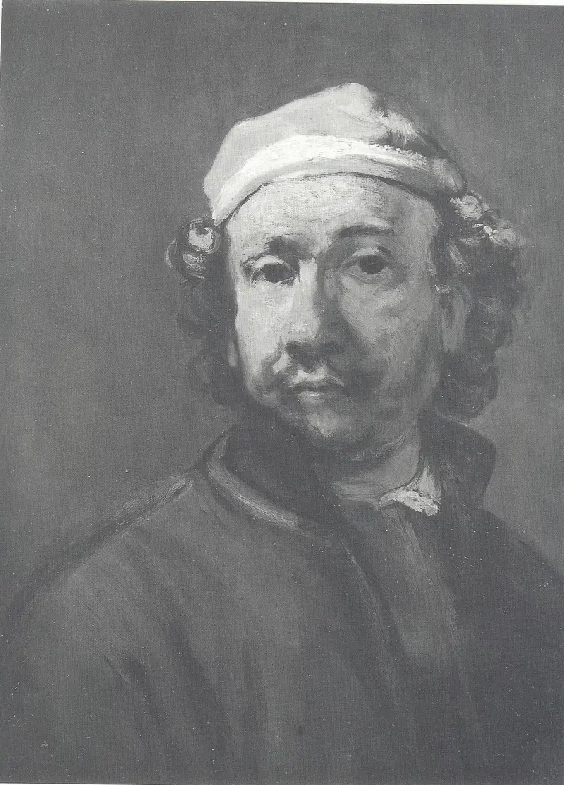 A self-portrait of Rembrandt van Rijn, showcasing his confident gaze and elaborate costume.