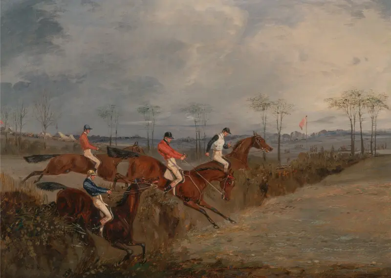 Genre scene of a steeplechase with horsemen, oil painting by Henry Thomas Alken