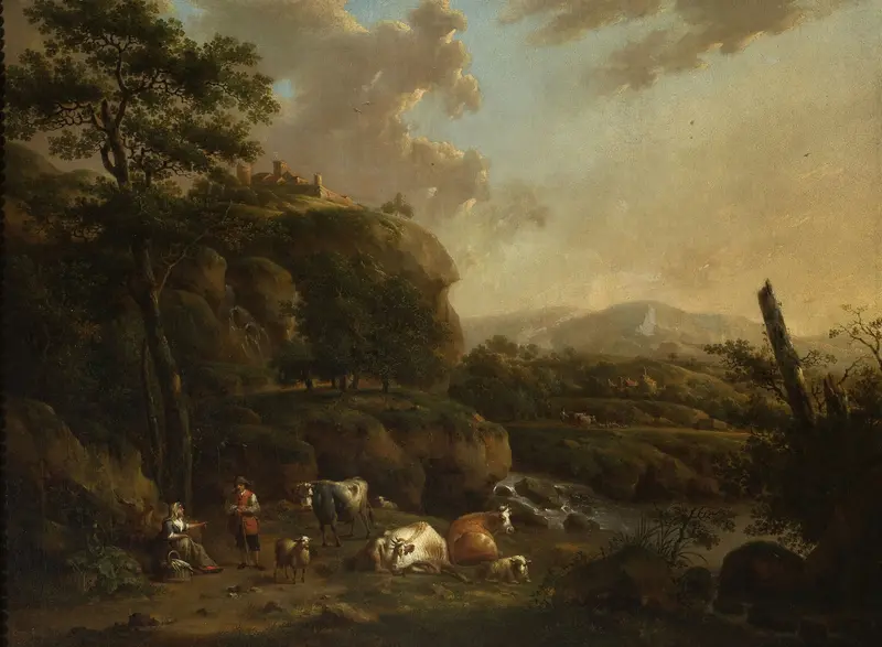 Mountain landscape with shepherds, oil painting by Henricus Josephus Antonissen