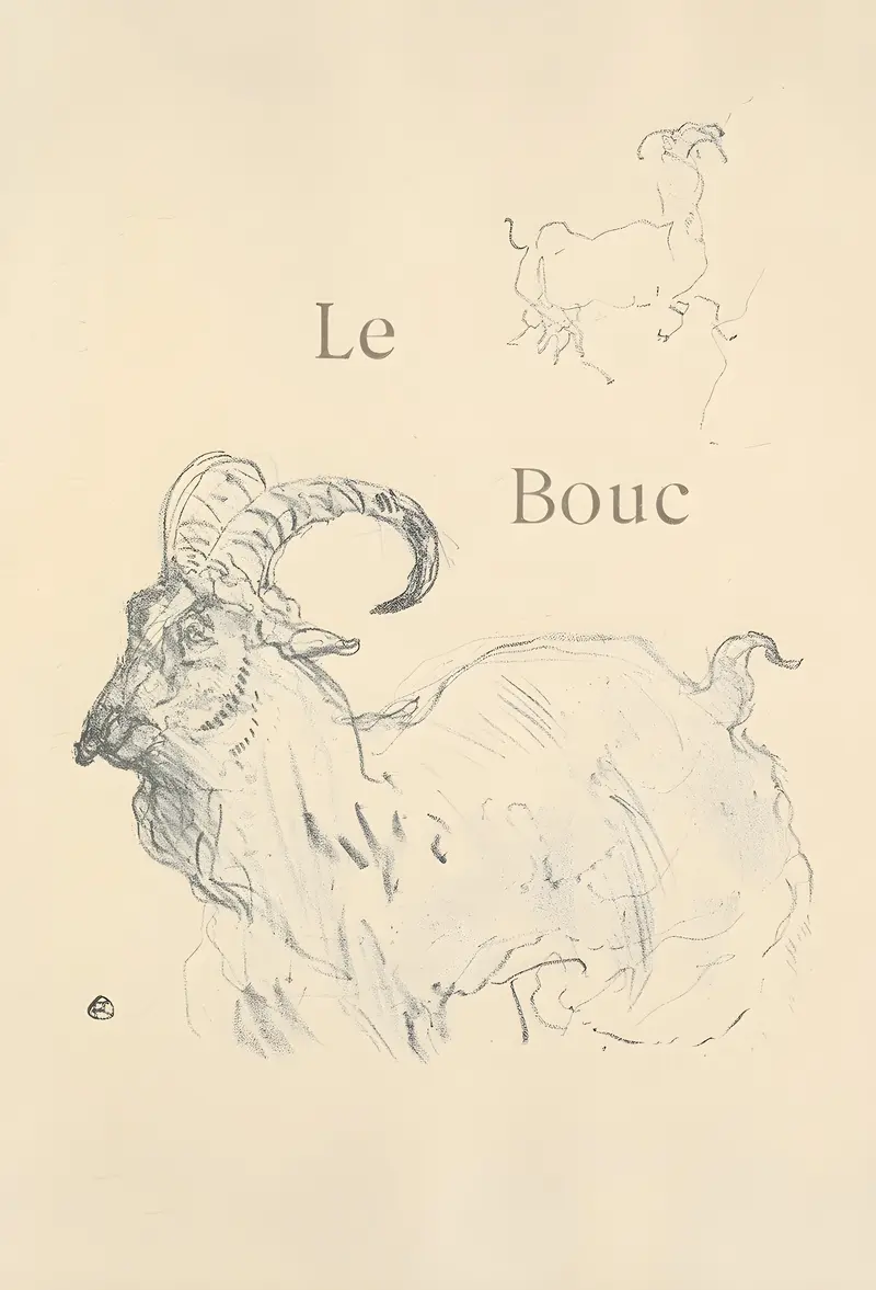 Henri de Toulouse-Lautrec's 'Le Bouc' features a striking depiction of a goat.