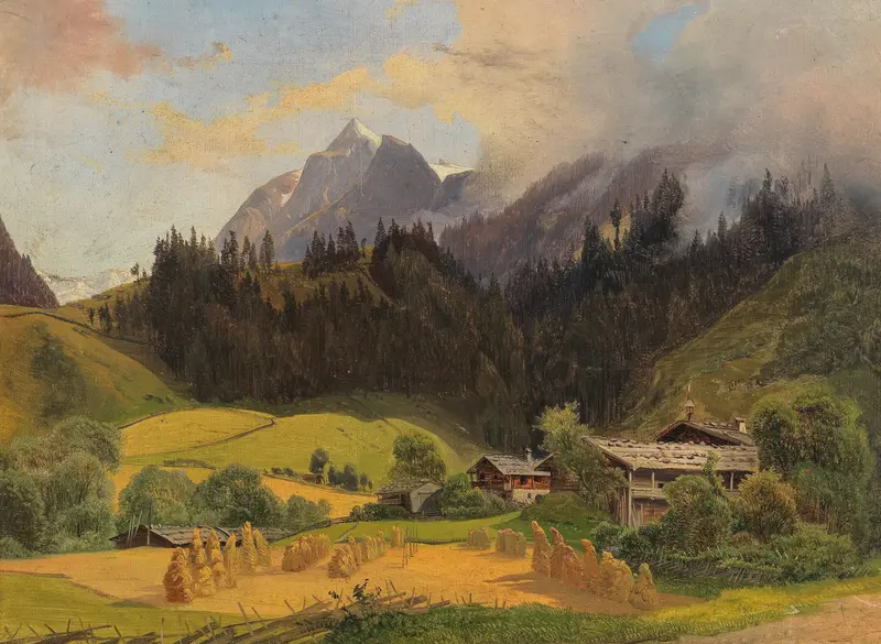 Landscape with dawn light over hills by Joseph Holzer