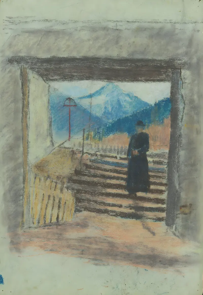 Figurative work by Ladislav Mednyánszky, depicting a figure in a graveyard, oil painting