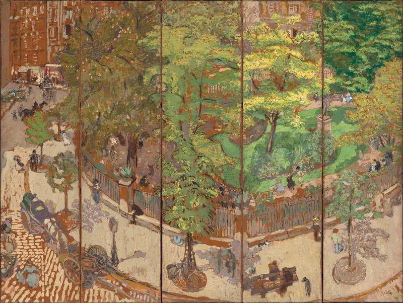 Place Vintimille by Édouard Vuillard, oil painting depicting a tense café scene with vibrant colors.