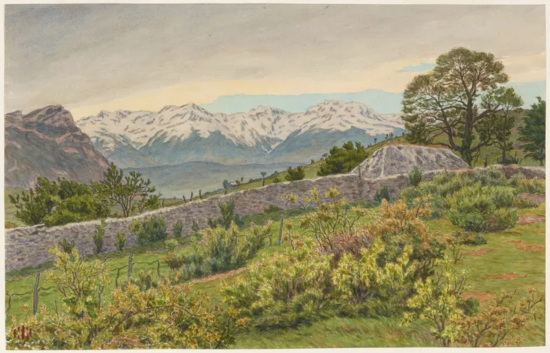 Landscape of mountains in gray mist by Henri Rivière, 1919