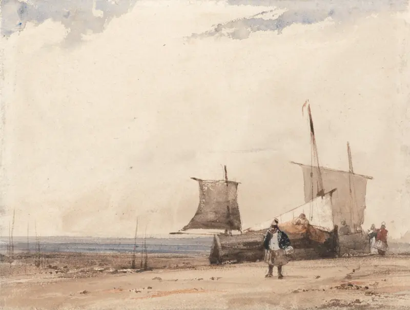 Marine scene with waves and sand by Richard Parkes Bonington, oil painting