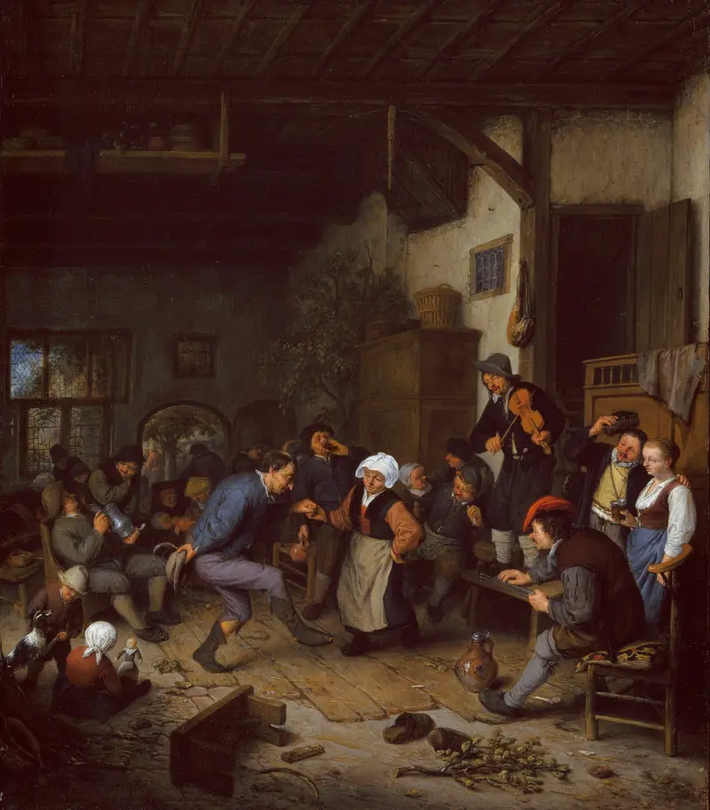 Genre scene of merrymakers in an inn, oil on panel by Adriaen van Ostade