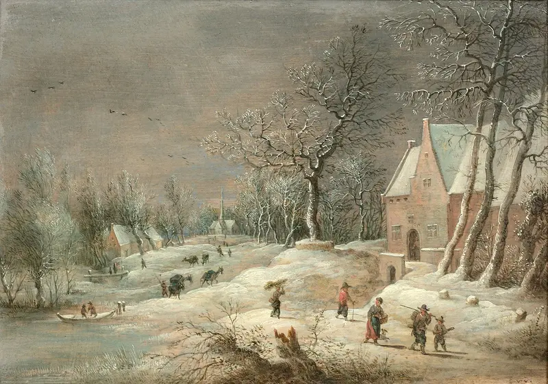 Landscape by Lucas van Uden, oil on canvas depicting summer and winter scenes.
