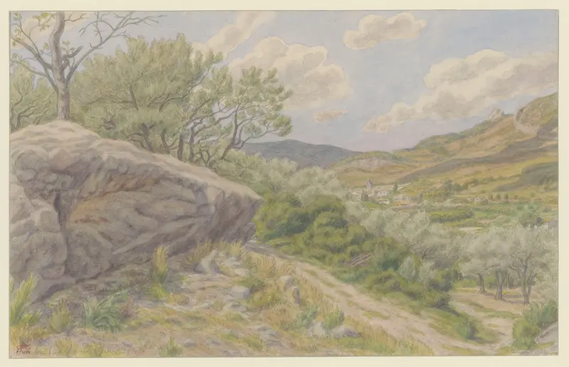 Landscape of soft hills and muted colors by Henri Rivière, oil painting