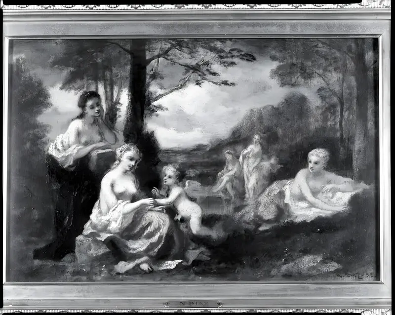 Nymph tormented by Cupid, oil on panel by Narcisse Virgile Diaz de la Peña