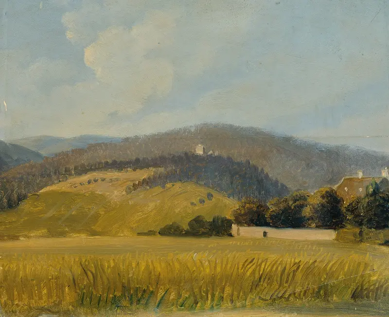 Landschaft bei Baden by Johann Peter Krafft, oil painting depicting a serene landscape with a winding path.