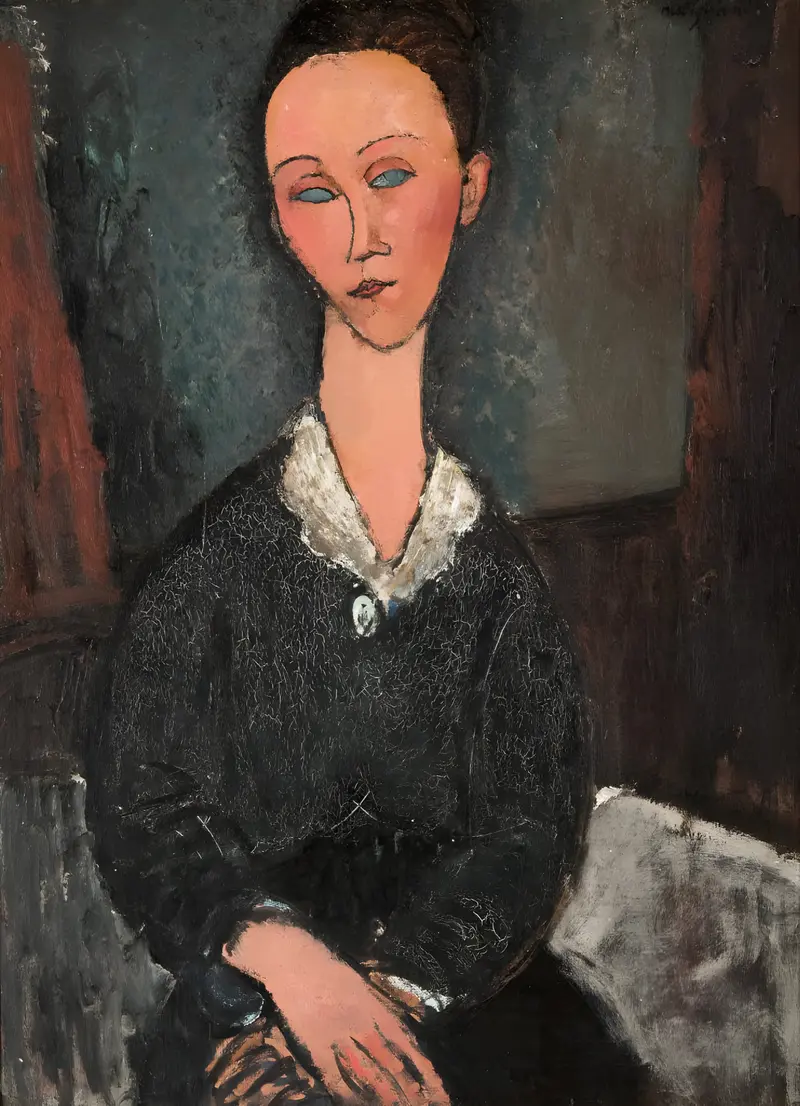 A portrait of a woman with a white collar, painted by Amedeo Modigliani in 1917.
