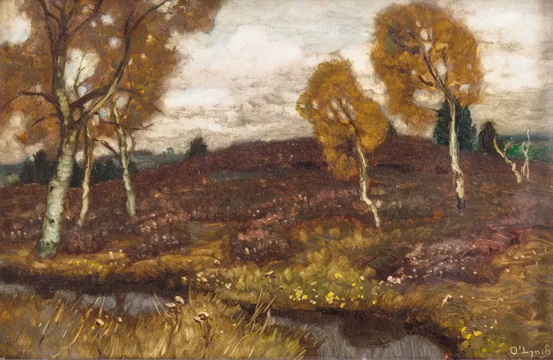 Romanticism landscape featuring birch trees and mist by Carl O'Lynch