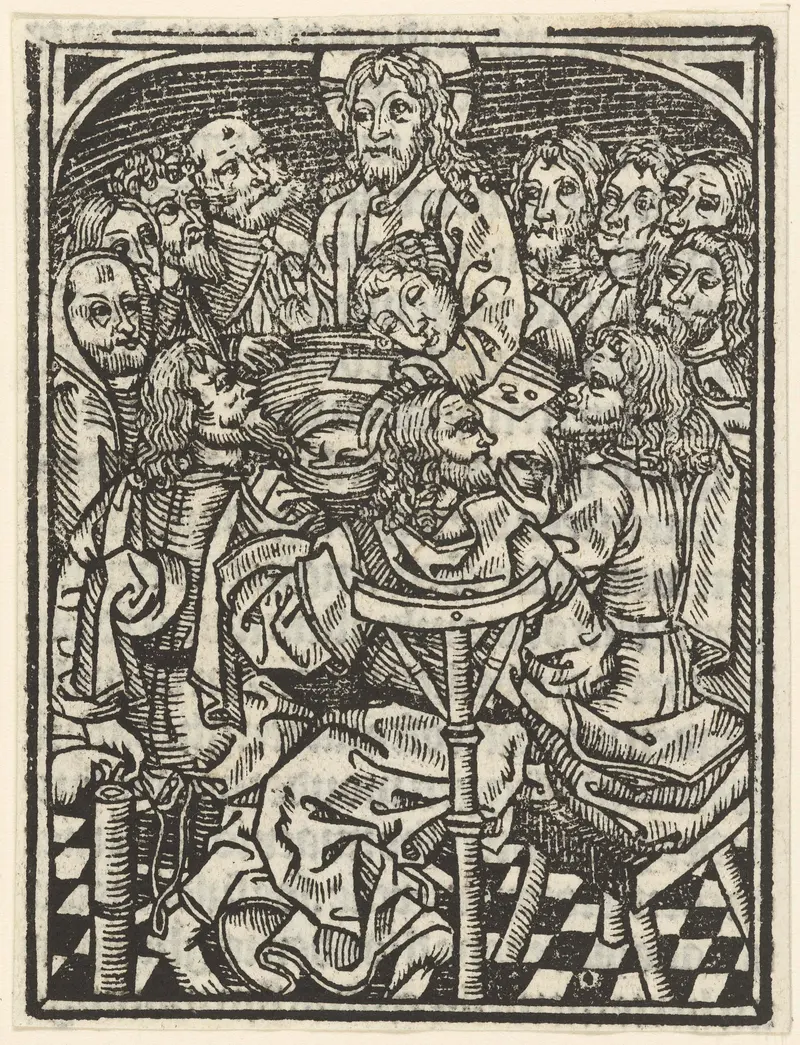 Het laatste avondmaal by Meester van de Delbecq-Schreiber-Passie, paper medium, depicting a religious gathering.