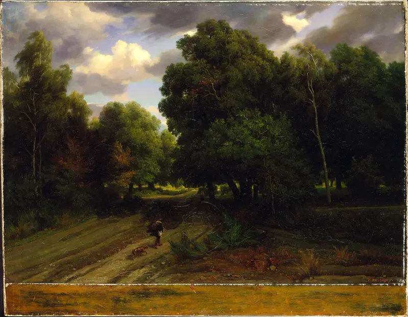 The Crossroads of the Eagle’s Nest, oil on canvas by Charles François Daubigny, depicting a forest pathway.