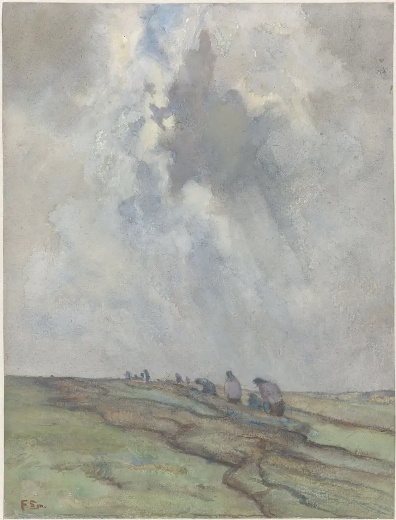 Het drogen van netten by Frans Smissaert, oil on canvas depicting nets and light.