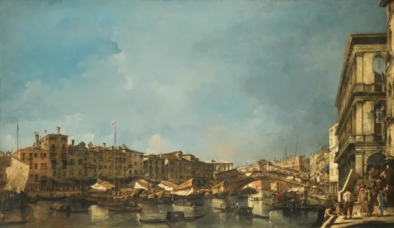 Rialto Bridge over the Grand Canal, oil on canvas by Francesco Guardi