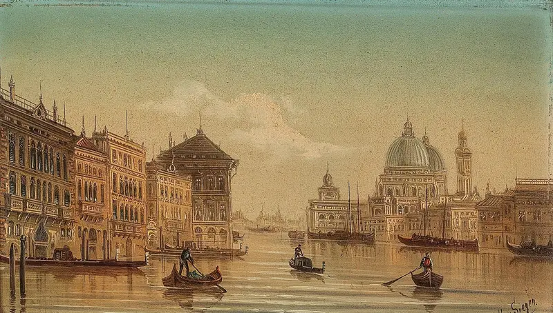 Oil painting of Venice's Canal Grand S. Maria della Salute by August Von Siegen