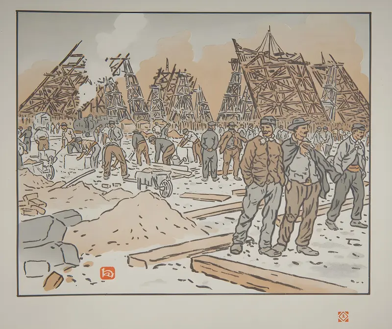 Henri Rivière's painting depicts the construction of the Eiffel Tower.