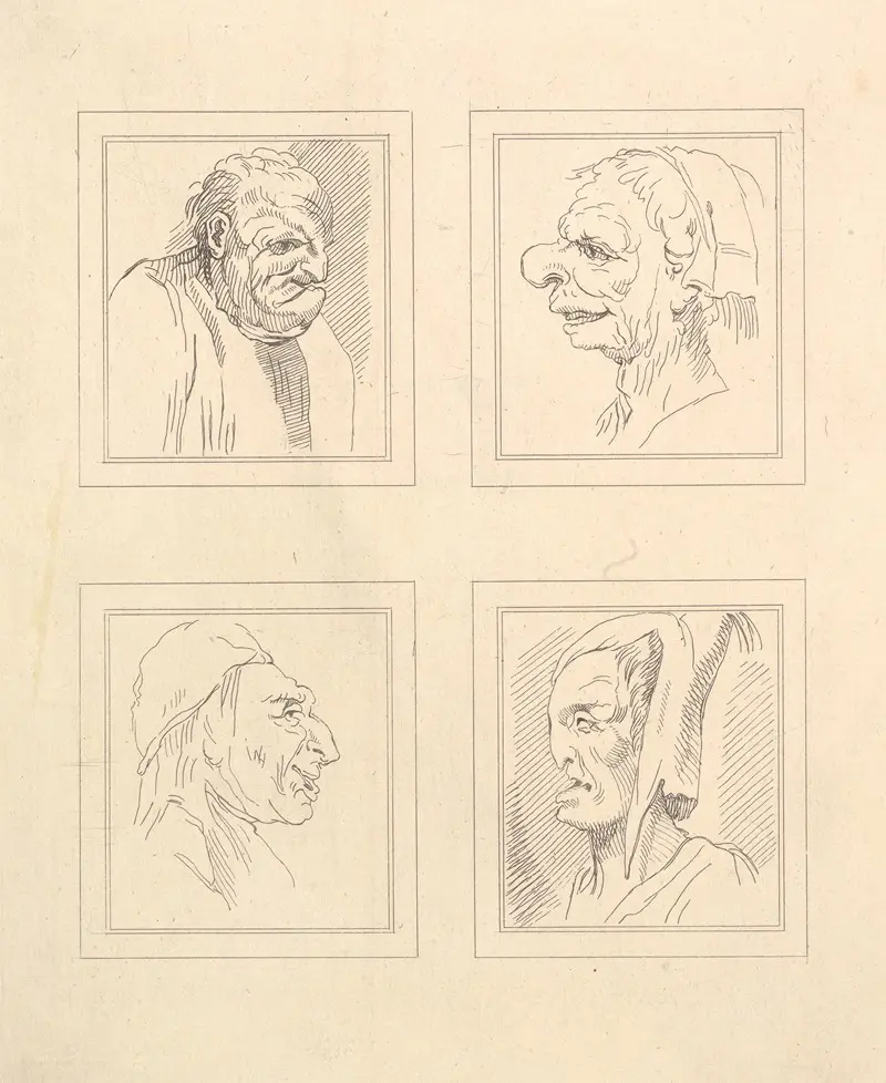 This artwork features playful caricatures by Wenceslaus Hollar.