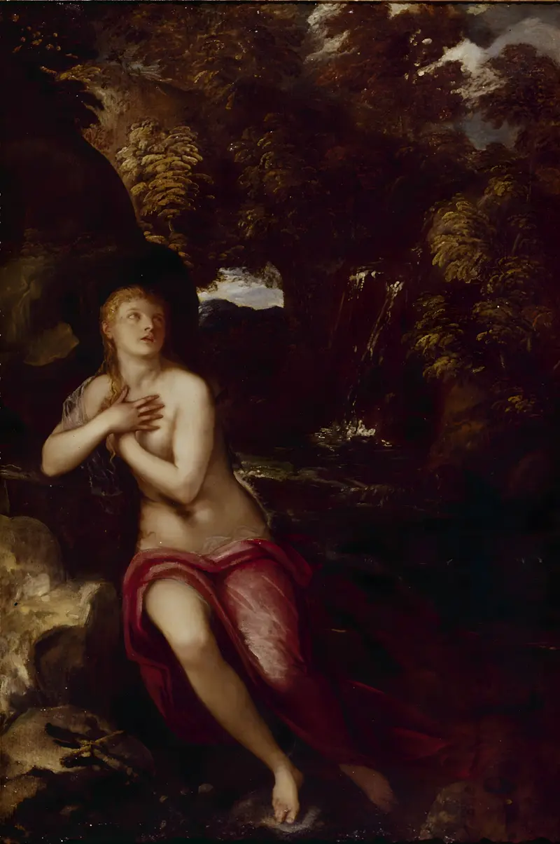 Tintoretto's 'The Magdalene in the Wilderness' depicts Mary Magdalene in a moment of solitude and penitence.