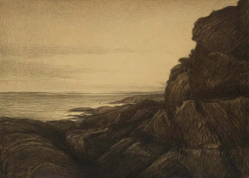 Coastal Cliffs by Karl Nordström, oil on canvas depicting rugged cliffs and ocean under a vast sky