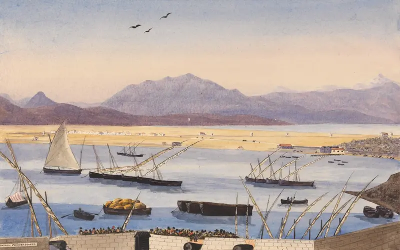 Marine scene of Part of the Bay of Gibraltar, the Spanish Lines by George Lothian Hall, oil on canvas